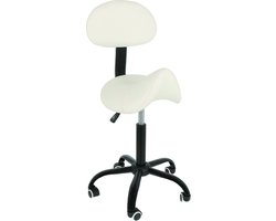 Alora zadelkruk met rugleuning - Tabouret – wit - kruk – kapperskruk