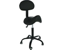 Alora zadelkruk met rugleuning - Tabouret – Zwart - kruk – kapperskruk