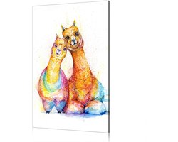 Alpaca Canvas Schilderij - Wanddecoratie Poster - Woonkamer Decoratie - Waterverf Stijl - 50x70 cm - Multicolor