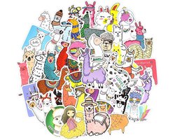 Alpaca Lama stickers - Vrolijke sticker mix voor laptop, muur, agenda, skateboard etc. - 50 stuks - geschikt voor kinderen