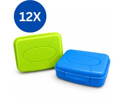 Alpfa – Broodtrommels – Lunchboxen 1,3 Liter – Set van 12 Stuks – Vershoudbakjes met Klikdeksel – Groen en Blauw