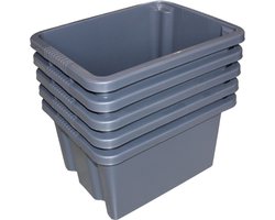 Alpfa - Opbergboxen - Opslagbakken - Stapelbakken - Stapelbox - Opslagbak - Opbergdoos - Geschikt voor IKEA kast - Stapelbaar - Set van 5 Stuks - 32 Liter - Grijs - 42x33x23 cm