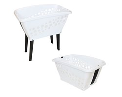 Alpfa – Wasmand – Wasmand Op Poten – Met Inklapbare Poten – Kunststof – Wit – 52 Liter – 69x40x33