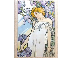 Alphonse Mucha - The Flowers : Iris - Jugendstil Bohemian Art Nouveau Kunst Metalen Wandbord 1900 Belle Epoque Poster
