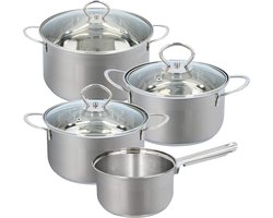 alpina 7-Delige Pannenset - Kookpannen met Deksels 1.8L, 2.4L en 3.4L - Pannen Set voor Inductie, Gas, Electrisch, Halogeen en Keramisch - Vaatwasserbestendig - RVS