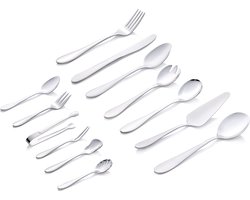 alpina Bestekset 12 Persoons - Bestek Set 70 Delig incl. Lepels, Messen en Vorken - Vaatwasserbestendig - RVS - Zilver