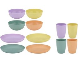 alpina Camping Servies - Kinderservies - Plastic Bekers, Borden en Schaaltjes - 12 Stuks - Vaatwasserbestendig