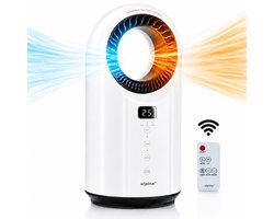 alpina Elektrische Verwarming en Ventilator 1500W – Bladloze Ventilatorkachel met LED Display – Ventilator Kachel met Timer en Afstandsbediening – Oscillerende Verwarming of Verkoeling – Wit