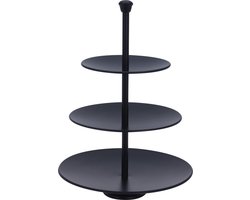 Alpina Etagere 3-laags - zwart - RVS - H36 cm - RVS - Hightea/tapas/koekjes/taartjes serveerschaal