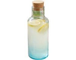 alpina Glazen Fles Met Rookeffect - Inhoud 1,2 Liter - Met Kurken Deksel - Ideaal Voor Het Serveren En Bewaren Van Diverse Dranken - Afmetingen Ø9,4 x H27 cm - Kleur Lichtblauw