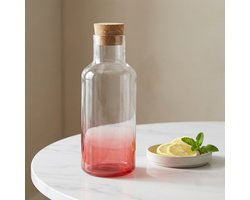 Alpina Glazen Fles met Smoke Effect - Inhoud 1,2 Liter - Kurken Deksel - Ideaal voor het Bewaren of Serveren van Diverse Dranken - Afmetingen Ø9,4 x H27 cm - Kleur Lichtrood