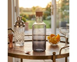 alpina Glazen Fles Smoke Effect - Met Kurken Stop - Inhoud 1,2 Liter - Geschikt voor Water en Sappen - Afmetingen Ø9,4x24,5 cm - Kleur Grijs/Transparant - Duurzaam Herbruikbaar Glas