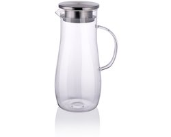 alpina Glazen Waterkan 1.4L - Schenkkan met RVS Deksel en Filter - Karaf van Borosilicaatglas - Transparante Kan voor Koude en Warme Dranken