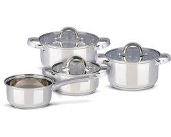 alpina Inductie Pannenset 4‑delig – RVS Kookpotten met Glazen Deksel – Kookpottenset Geschikt voor Alle Warmtebronnen – Kookpotten set - Potten en Pannen Set