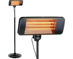 alpina Infrarood Verwarming Staand - Terras Heater 2000W 3 Warmtestanden - Spatwaterdichte Terrasheater IP24 met Infrarood Paneel