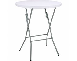Alpina Inklapbare Statafel Bartafel Rond Ø 80 x 110 cm - Wit - Kunststof Blad - Stalen Frame - Voor Binnen en Buiten