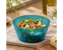 alpina Kom 850 ml – Kunststof Beslagkom met Ribbelstructuur – 15 cm – Saladekom - Blauw
