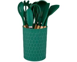 alpina Kookgerei Set 12-delig – Keukengerei Set voor Koken en Bakken inclusief Houder – Keukentools Set - Siliconen / Hout - Groen