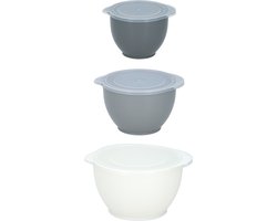 alpina Mengkommen Set 3 Stuks - Beslagkommen met Luchtdichte Deksel - Mixkom 1.2L, 2L en 3.4L - Grijs/Wit