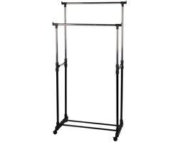 alpina Mobiel Kledingrek - Garderoberek 75 x 42 x 93-158cm - Kleding Rek Hoogte Verstelbaar - Met Schoenenrek - Zilver/ Zwart