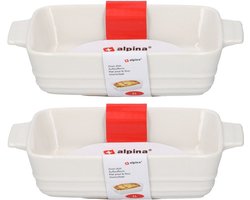 Alpina Ovenschaal - 2x - rechthoekig - keramiek - wit - 25 x 15 x 5 cm - 1 liter