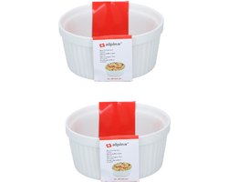 Alpina Ovenschaaltje - 2x - wit - rond - d14 cm - 1-persoons - ovenschalen/braadslede - ovenschotel schalen - bakvorm