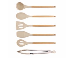 alpina Siliconen Keukengerei Set 12-Delig - Kookgerei met Houder - Spatel, Garde, Soeplepel, etc - Beige
