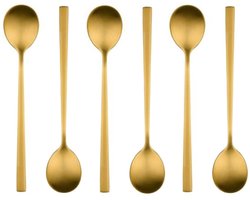 Alpina Theelepeltjes/koffielepeltjes - set van 6x - goud - RVS - 15 cm - dessertlepels