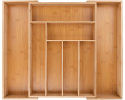 alpina Uitschuifbare Bestekbak - Besteklade met 6 tot 8 Vakken - Bamboe - Past tussen 34 en 56,5 cm Ladebreedte - 34-56.5 cm x 46 x 6 cm