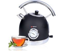 alpina Waterkoker - Retro - 1.8 L - Ingebouwde Thermostaat - Droogkookbeveiliging - Transparante Waterpeilindicator -Theekoker - Zwart - 1850-2200W