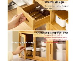 Alpine Luxe Bamboe Opbergkast met Laden en Legplanken 40×24×19,5 cm – Multifunctioneel Kruidenrek, Dressoir en Keukenorganizer – Ruimtebesparend Tafelblad Kastje voor Thuis en Keuken – Novihome