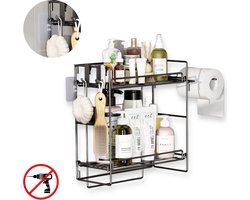 AlShiha®WC rek - Douche hoekrek - opbergrek douche - Zelfklevend (zonder boren) - Wc rolhouder - Doucherek- Badkamerrek - Doucherek zonder boren - Toiletrolhouder - Badkamermeubel