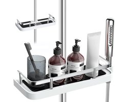 Alston Doucherek voor Stang 19 tot 25mm - Zonder Boren - Kunststof & Chroom - 30 x 12 x 6 - Doucheplankje met Houder - Zwart/Wit