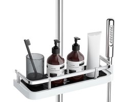 Alston Doucherek – Zonder Boren – Voor Douchestang Ø19‑25 mm – Kunststof – Doucheplank met Houder – 30×12 cm - Zwart/Wit