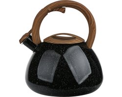 Altom Design Adam fluitketel RVS zwart / bruin 2.3 Liter - uniek gespikkeld zwart design - geschikt voor alle warmtebronnen - hout look handvat met soft touch coating - Limited edition waterkoker