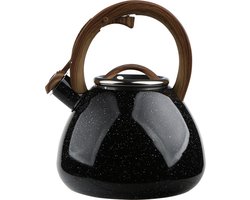 Altom Design Andy fluitketel RVS zwart / bruin 2.3 Liter -  uniek gespikkeld zwart design - geschikt voor alle warmtebronnen - hout look handvat met soft touch coating
