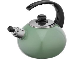 Altom Design Czajnik Handgemaakte Fluitketel Emaille 2.5 Liter - Retro Waterketel - Geschikt voor alle warmtebronnen - Groen