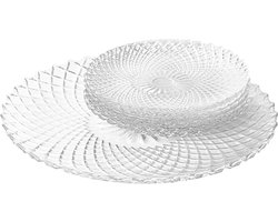 Altom Design Solaris servies set met 6x gebaksbordjes 15,5cm en 1x serveerbord 25,2cm - 7 delig - hoogwaardig glas - Uniek reliëf - Vaatwasser bestendig