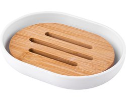 Altom Design zeepbakje zeephouder - gemaakt van ecologisch bamboe - 12 x 9 x 2,5 cm - wit bruin - Natura Line - bamboo