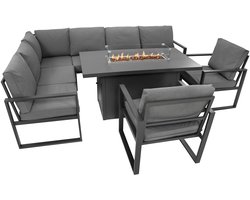 Aluminium 7-zits loungeset - grijze tuinset - hoekbank, stoelen, vuurtafel