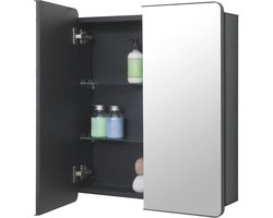 Aluminium Badkamerspiegelkast 60 x 70 cm met Ronde Hoekdeur en Verstelbare Glazen Planken