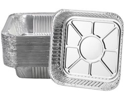 Aluminium Bakjes - Grote Ovenschalen Vierkant - Airfryer Bakjes XXL - Aluminium Schalen - Wegwerpbakjes - BBQ Bakjes - Grill Accessoires - Lasagne Schalen - Hittebestendig - Voedselcontainers - Catering Schalen - Braadslee - Stevig - Zilver - 50 Stuk