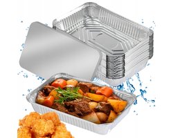 Aluminium Bakjes met Deksel - Wegwerp Bakje - Rechthoekige Alu Schalen - Foliebakken - 20 Stuks - 260x190x60 mm - Barbecue & Bakken - Voor Oven & Grill & Vriezer - Zilver