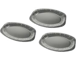 Aluminium BBQ/verjaardag/hapjes serveerschalen - zilver - 3x stuks - 43 x 28 cm - wegwerp - extra groot formaat