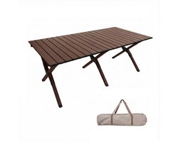 Aluminium Campingtafel 120 cm - Lichtgewicht Roltafel met Houtlook - Opvouwbaar & Compact voor 4-6 Personen - Belastbaar tot 100KG - Opvouwbare tafel Inclusief Draagtas voor Picknick & Tuin - 120x60x45cm - Bruin