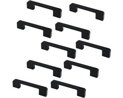 Aluminium Design Handgreep Zwart - Set van 10 Stuks - Handgreep Badkamer - Handvaten Kast - Handgreep Kast - Handgreep Keukenkastjes - Handgrepen voor Deurtjes - 96 mm - 10 Stuks