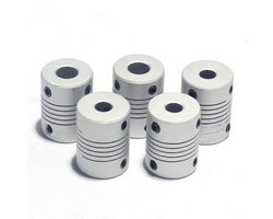 Aluminium Flexibele koppeling, 5 STKS D19L25 Flexibele askoppelingen voor Stepper Motor, Machine Platform, Connect Servo Motor 8mm x 8mm ZILVER