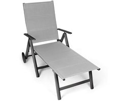 Aluminium Gepolsterde Ligstoel – Lichtgrijs - Tuinligstoel, 7 verstelbare standen, grijs, 139 x 74 x 38 cm