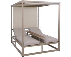 Aluminium loungeligstoel MCW-P81, ligbed, 10 cm dik kussen 220 g/m², 196 x 165 x 196 cm ~ beige, kussen beige