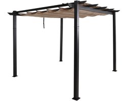 Aluminium pergola MCW-N93, tuinhuisje paviljoen tuin, stabiel frame van 8 cm, schuifdak UV50+ 3x3 m ~ crème-beige